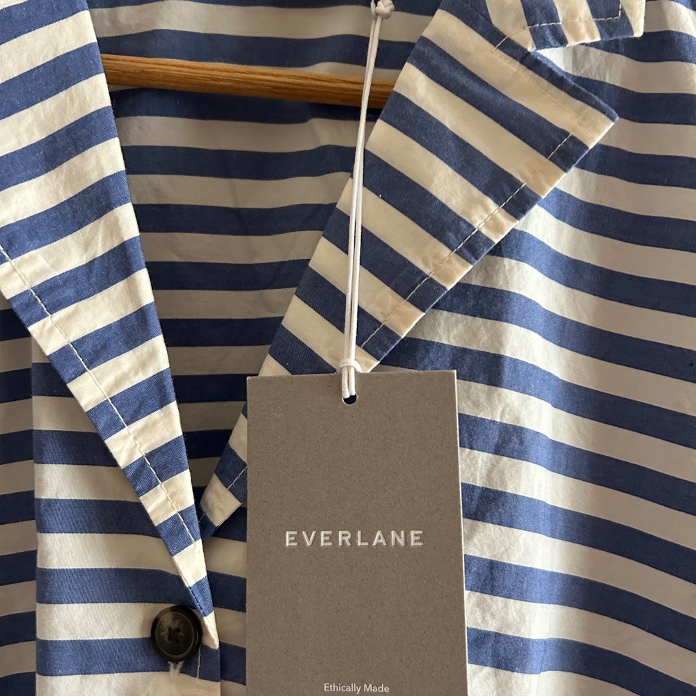Everlane Poplin Mazarine Blue & Bone Shirt, Large